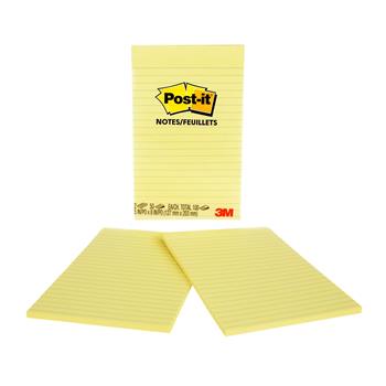 Post-it&#174; Notes, 5 in x 8 in, Canary Yellow, Lined, 2 Pads/Pack