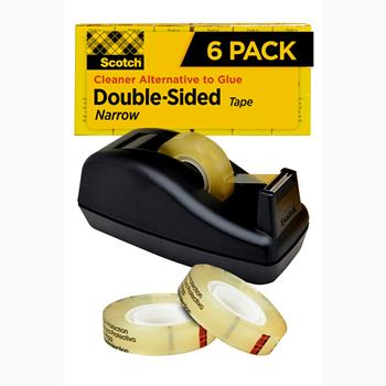 Scotch Double Sided Tape with Deluxe Desktop Tape Dispenser, 1/2 in x 900 in, 1 Dispenser and 6 Refill Rolls/Pack