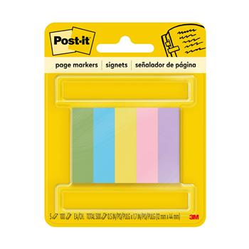 Post-it&#174; Page Marker, Assorted Colors, .5 in x 1.7 in, 100 Sheets/Pad, 5 Pads/Pack