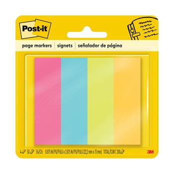 Post-it Page Markers, Assorted Colors, 1 in x 3 in, 50 Sheets/Pad, 4 Pads/Pack