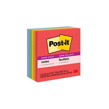 Post-it Super Sticky Notes, 4 in x 4 in, Playful Primaries Colors, Lined, 90 Sheets/Pack, 6 Pads/Pack