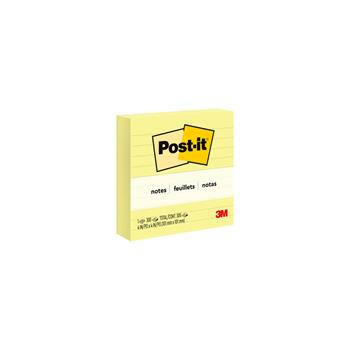 Post-it&#174; Notes, 4 in x 4 in, Canary Yellow, Lined, 300 Sheets/Pad, 1 Pad/Pack