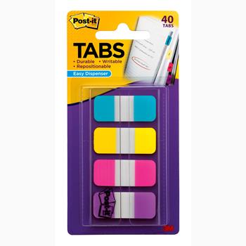Post-it Tabs, .625 in Solid, Aqua, Yellow, Pink, Violet, 10/Color, 40/Pack