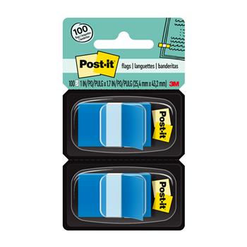 Post-it Flags, Blue, 1 in Wide, 50/Dispenser, 2 Dispensers/Pack
