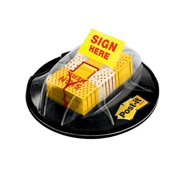 Post-it&#174; Flags in High Volume Desk Grip Dispenser, &quot;Sign Here&quot;, 1 in Wide, Yellow, 200/Pack