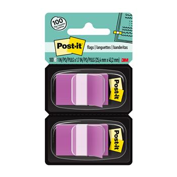 Post-it&#174; Flags, Purple, 1 in Wide, 50/Dispenser, 2 Dispensers/Pack