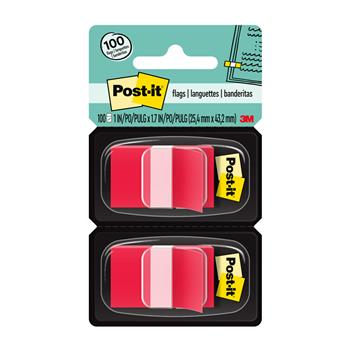 Post-it Flags, Red, 1 in Wide, 50/Dispenser, 2 Dispensers/Pack