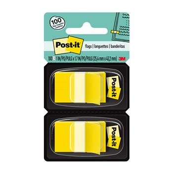 Post-it Flags, Yellow, 1 in Wide, 50/Dispenser, 2 Dispensers/Pack