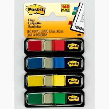 Post-it&#174; Flags, Assorted Primary Colors, .47 in Wide, 35/Dispenser, 4 Dispensers/Pack