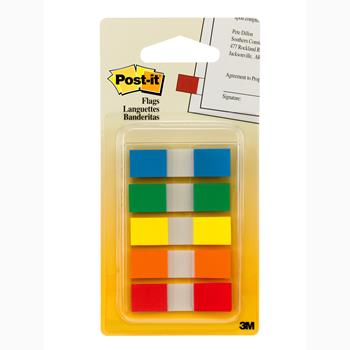 Post-it&#174; Flags in Portable Dispenser, .47 in x 1.7 in, 20 Each of Red, Bright Orange, Yellow, Green, and Blue, 100 Flags/Pack