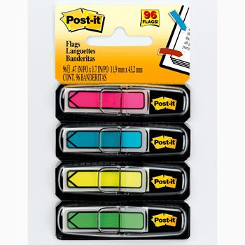 Post-it Arrow Flags, Assorted Bright Colors, .47 in Wide, 24/Dispenser, 4 Dispensers/Pack
