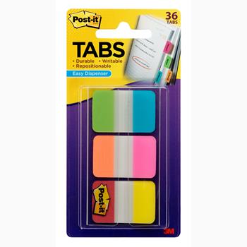 Post-it Tabs, 1 in Solid, Aqua, Yellow, Pink, Red, Green, Orange, 6/Color, 36/Pack