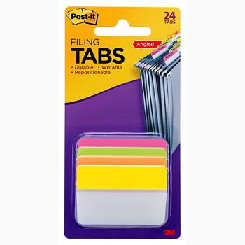 3M Tabs, 2 in Angled Solid, Assorted Bright Colors, 4 Colors, 6 Tabs/Color, 24 Tabs/Pack