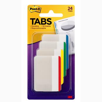 Post-it Tabs, 2 in, Lined, Assorted Primary Colors, 4 Colors, 6 Tabs/Color, 24 Tabs/Pack