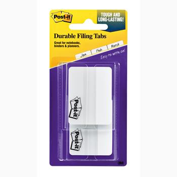 Post-it Tabs, 2 in, Solid, White, 25 Tabs/On-the-Go Dispenser, 2 Dispensers/Pack