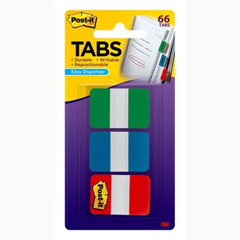 Post-it Tabs, 1 in, Solid, Green, Blue, Red, 22 Tabs/Color, 66 Tabs/Pack