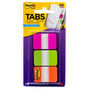 Post-it Tabs, 1 in, Solid, Pink, Green, Orange, 22/Color, 66/Pack