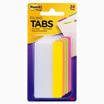 Post-it Tabs, 3 in, Solid, Assorted Bright Colors, 4 Colors, 6 Tabs/Color, 24 Tabs/Pack