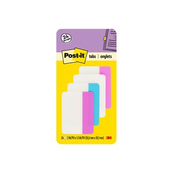 Post-it Tabs, 2 in, Solid, Assorted Colors, 4 Colors, 6 Tabs/Color, 24 Tabs/Pack