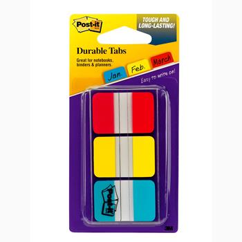 Post-it Tabs, 1 in, Solid, Red, Yellow, Blue, 22 Tabs/Color, 66 Tabs/On-the-Go Dispenser