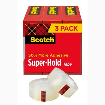 Scotch Super-Hold Tape, 3/4 in x 1000 in, Clear, 3/Pack