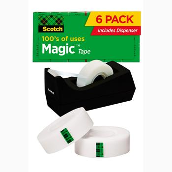 Scotch Tape, 3/4 in x 1,000 in, 6 Boxes of Tape and 1 C-38 Classic Black Desktop Dispenser/Pack