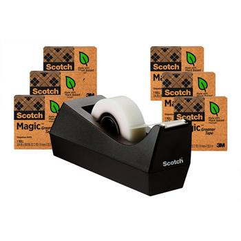 Scotch Greener Tape with Dispenser, 3/4 in x 900 in, 6 Boxes of Tape and 1 C38 Desktop Tape Dispenser/Pack