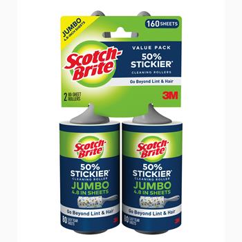 Scotch-Brite Giant Surface Lint Roller Twin Pack, 80 Sheets/Roller, 2 Rollers/Pack