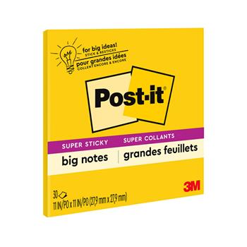 Post-it Super Sticky Big Note, 11 in x 11 in, Yellow, 30 Sheets/Pad, 1 Pad/Pack