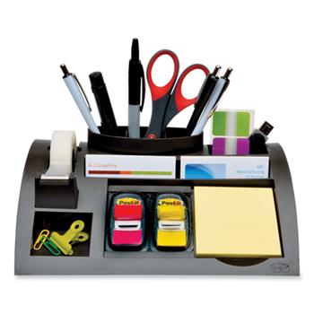 Post-it Notes Dispenser with Weighted Base, 9 Compartments, Plastic, 10.25 x 6.75 x 2.75, Black