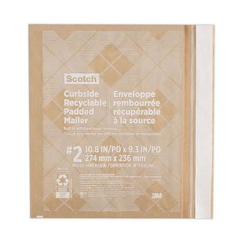 Scotch Curbside Recyclable Padded Mailer, #2, Bubble Cushion, Self-Adhesive Closure, 11.25&quot; x 12&quot;, Natural Kraft, 100/CT