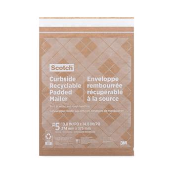 Scotch Curbside Recyclable Padded Mailer, #5, Bubble Cushion, Self-Adhesive Closure, 12&quot; x 17.25&quot;, Natural Kraft, 100/CT