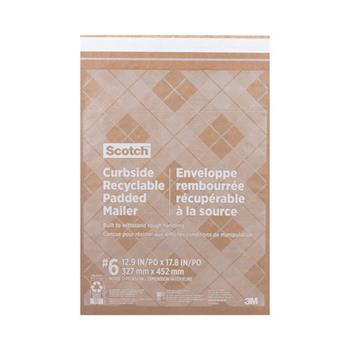 Scotch Curbside Recyclable Padded Mailer, #6, Bubble Cushion, Self-Adhesive Closure, 13.75&quot; x 20&quot;, Natural Kraft, 50/CT
