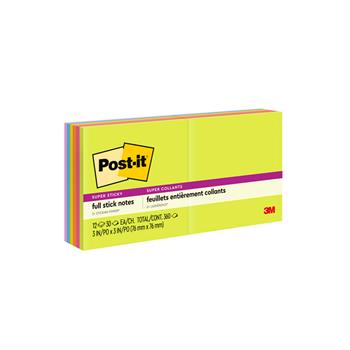 Post-it Super Sticky Full Stick Notes, 3 in x 3 in, Energy Boost Collection, 12 Pads/Pack