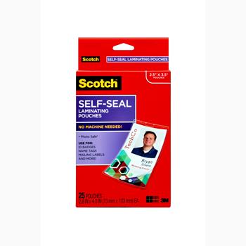 Scotch Self-Seal Laminating Pouches, ID Badge/Tag Size, Includes Clips, 25/Pack