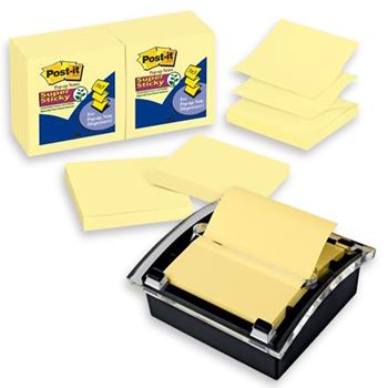 Post-it Super Sticky Pop-up Notes, 3 in x 3 in, Canary Yellow &amp; Note Dispenser Bundle