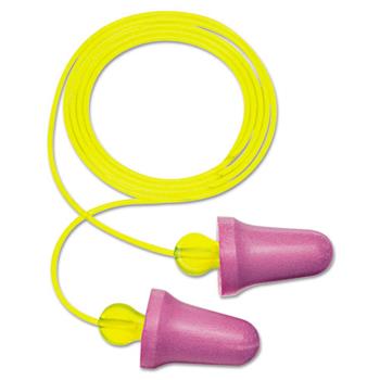 3M Peltor No-Touch Single-Use Earplugs, Corded, 29NRR, Purple/Yellow, 100 Pairs