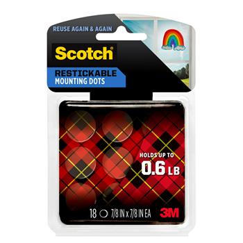 Scotch Restickable Mounting Dots, 0.875 in x 0.875  in, 18/Pack