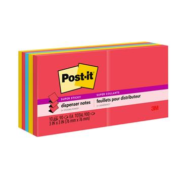 Post-it&#174; Super Sticky Dispenser Pop-up Notes, 3 in x 3 in, Playful Primaries Collection, 10/Pack