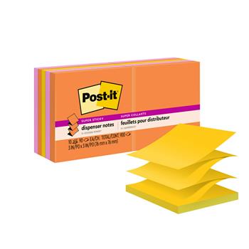 Post-it Super Sticky Dispenser Pop-up Notes, 3 in x 3 in, Energy Boost Collection, 10 Pads/Pack