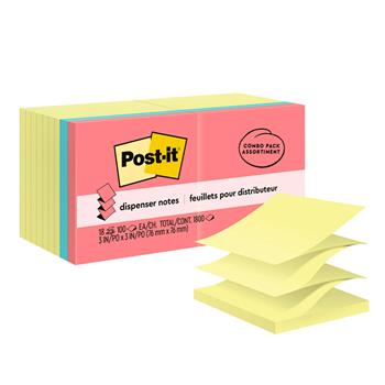 Post-it&#174; Dispenser Pop-up Notes Value Pack, 3 in x 3 in, Canary Yellow, 100 Sheets/Pad, 18 Pads/Pack
