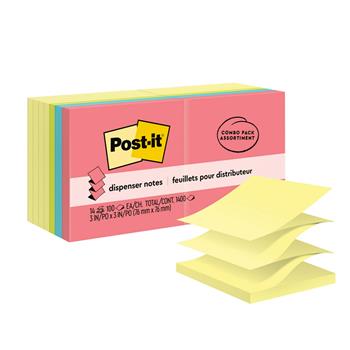 Post-it&#174; Dispenser Pop-up Notes, 3 in x 3 in, Canary Yellow and Cape Town Collection, 14/Pack