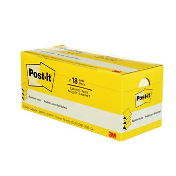 Post-it&#174; Dispenser Pop-up Notes, 3 in x 3 in, Canary Yellow, 18 Pads/Pack