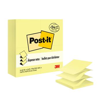 Post-it Dispenser Pop-up Notes, 3 in x 3 in, Canary Yellow, 100 Sheets/Pad, 24 Pads/Pack