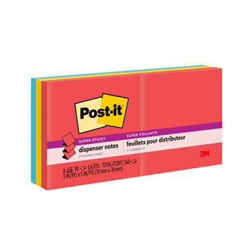Post-it Super Sticky Dispenser Pop-up Notes, Playful Primaries Collection, 3 in x 3 in, 90 Sheets/Pad, 6 Pads/Pack