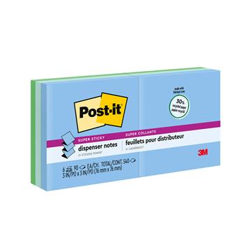 Post-it&#174; Super Sticky Dispenser Pop-up Notes, 3 in x 3 in, Oasis Collection, 6/Pack
