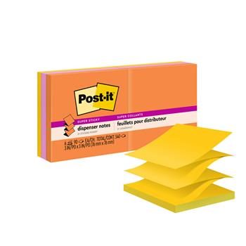 Post-it Super Sticky Dispenser Pop-up Notes, 3 in x 3 in, Energy Boost Collection, 90 Sheets/Pad, 6 Pads/Pack