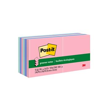 Post-it&#174; Greener Dispenser Pop-up Notes, 3 in x 3 in, Sweet Sprinkles Collection, 100 Sheets/Pad, 12 Pads/Pack