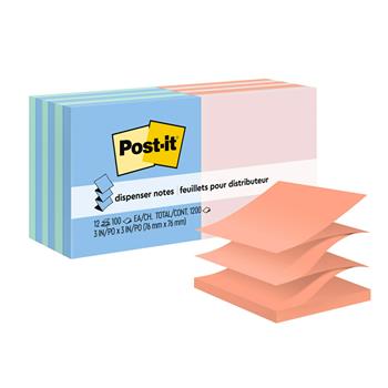 Post-it&#174; Dispenser Pop-up Notes, 3 in x 3 in, Alternating Pastel Colors, 12/Pack
