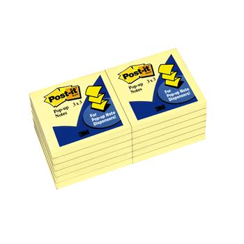 Post-it Dispenser Pop-up Notes, 3 in x 3 in, Canary Yellow, 12/Pack